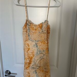 Urban Outfitters Orange and Cream Map Print Mini Dress